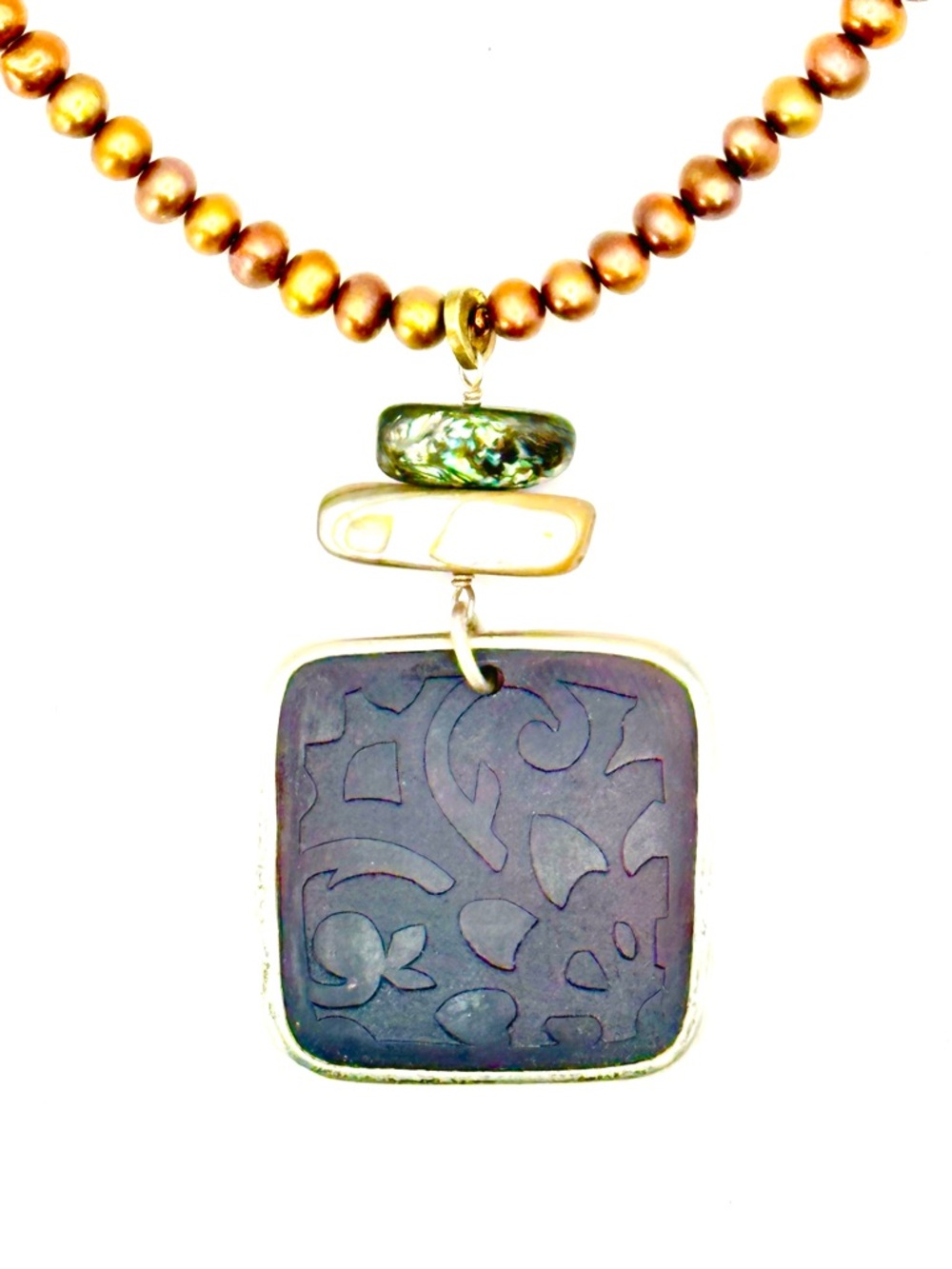 Silpada Retired N1803 Black Pen Shell & Pearl Leather Necklace - Picture 2 of 7